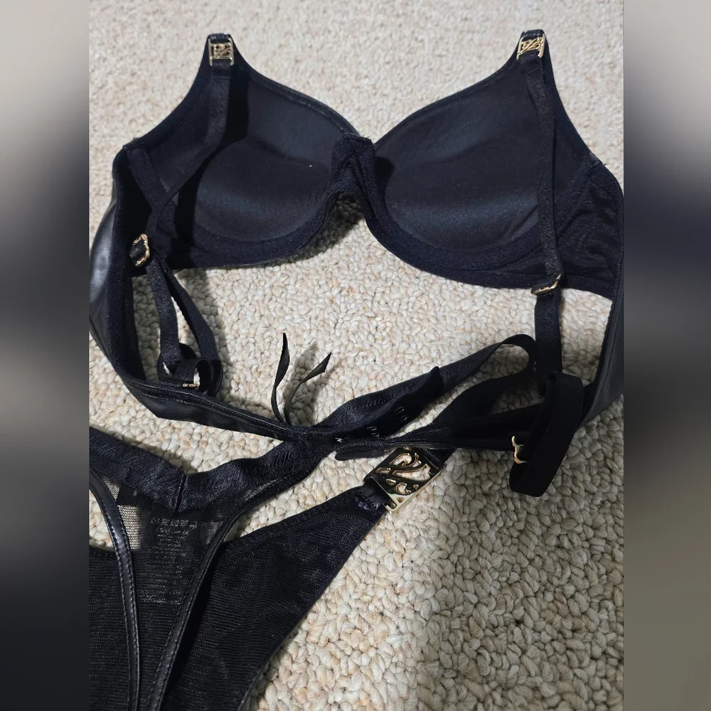 Honey Birdette Nero 32A And XS Thong Bottom Faux Leather - Picture 7 of 8